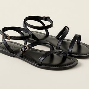 Garnet Hill Andrea Strappy Sandals, Black Leather, 9